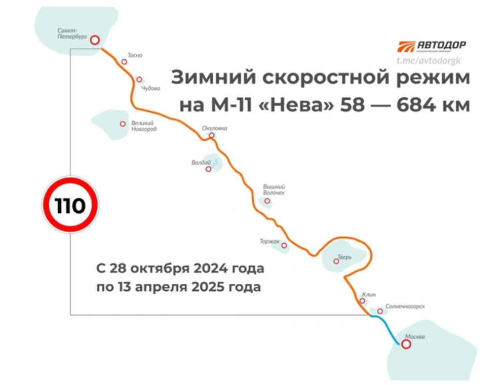 Трасса М-11 «Нева» переходит на зимние скорости