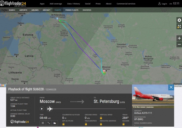 Самолёт авиакомпании &laquo;Россия&raquo; летел из&nbsp;Москвы в&nbsp;Петербург 5,5 часов