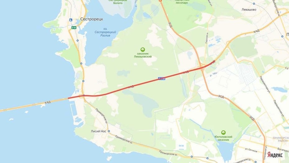 Движение по КАД от Приморского шоссе до ЗСД будет возможно только по внешнему кольцу