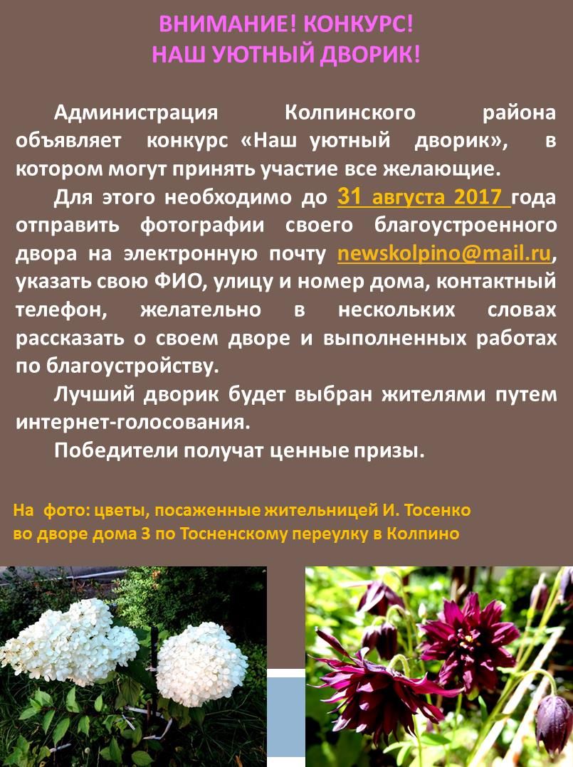 Уважаемые жители! Конкурс «Наш уютный дворик» продлен до 31 августа